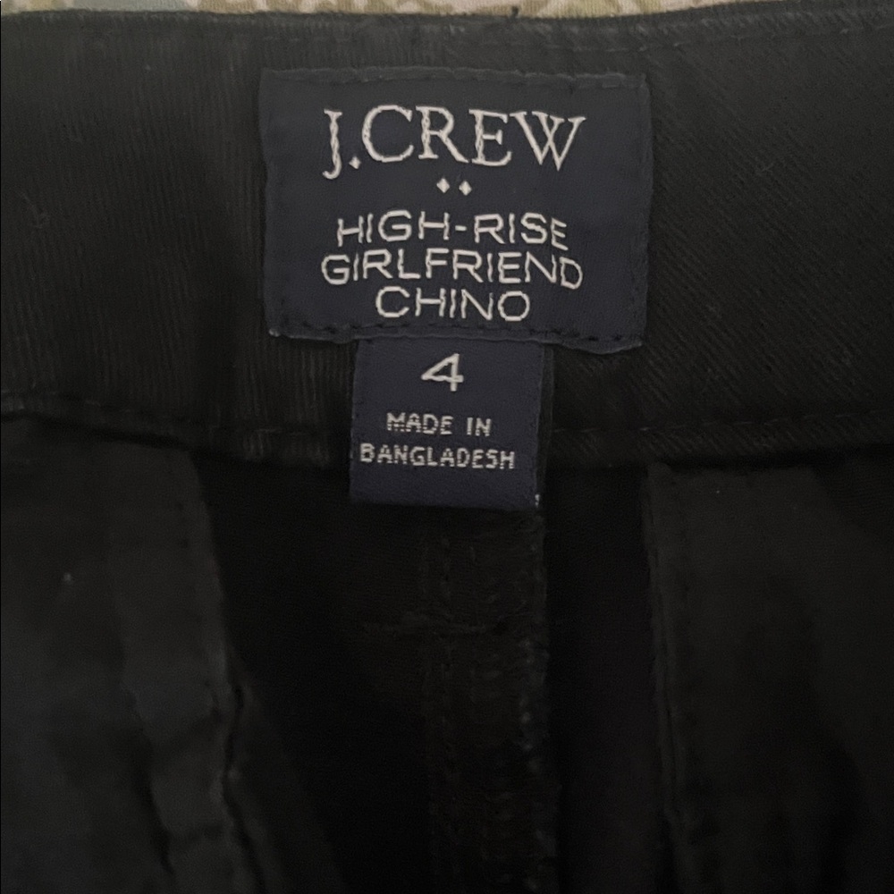 J. Crew Black High-Rise Girlfriend Chino Pants, Size 4